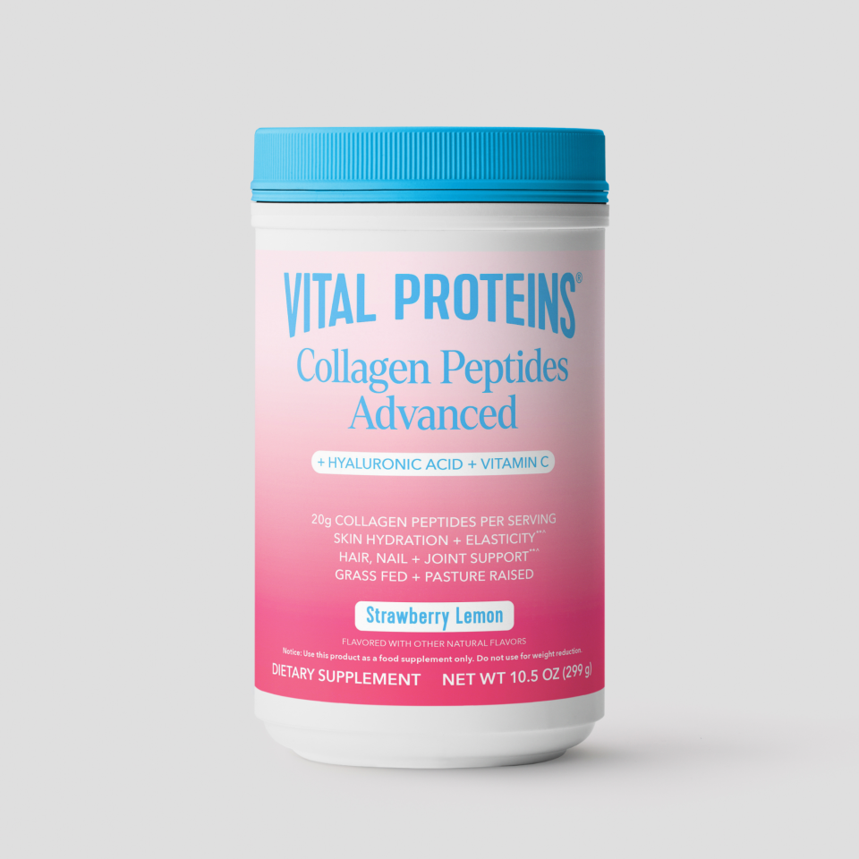 Strawberry Lemon Collagen Peptides Advanced - with Hyaluronic Acid u0026 Vitamin C - 10.5oz